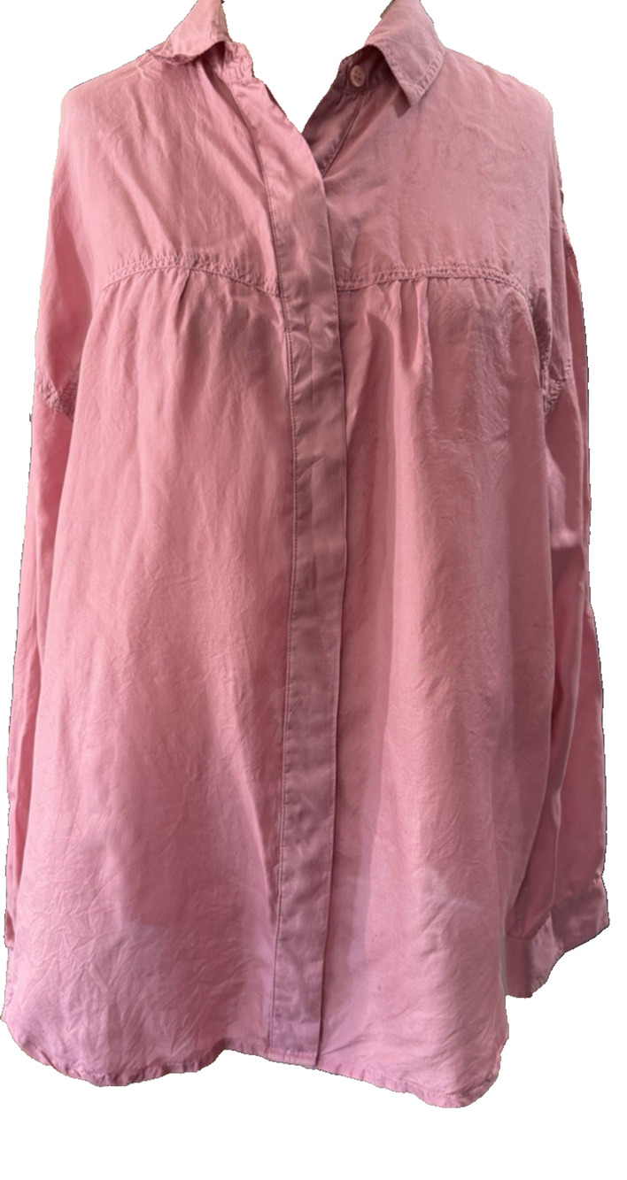 Vintage 90s Lady Footlocker Silk Blouse Rose Pink Button Down Womens Medium